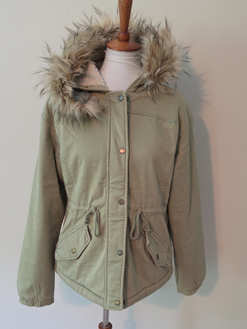 Hollister  Green  Faux Fur Hooded Winter Jacket